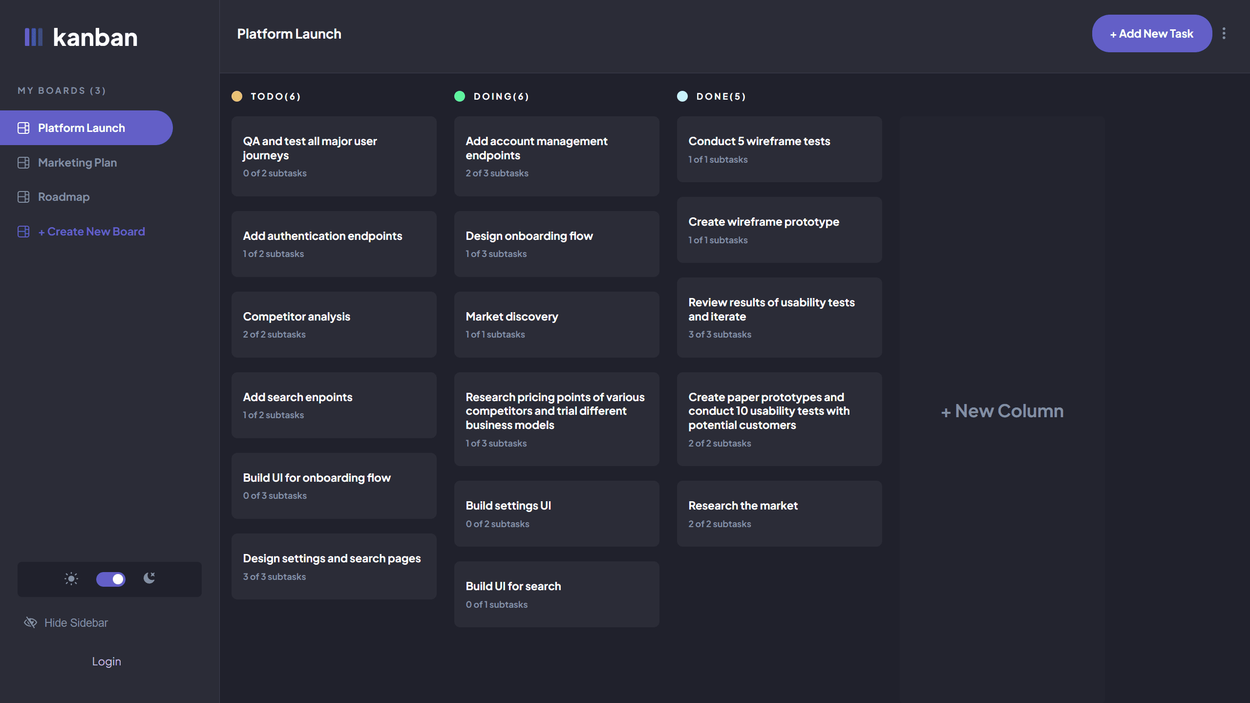 Kanban homepage screenshot